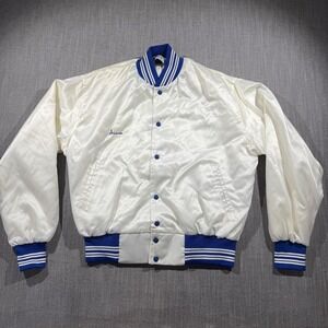 West Wind Jacket Mens Large White Satin Varsity Snap Front Lined Made USA Sports